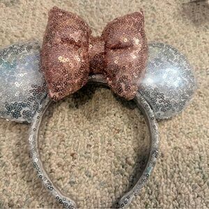 Sequin Bow Headband with Silver and Pink Accents